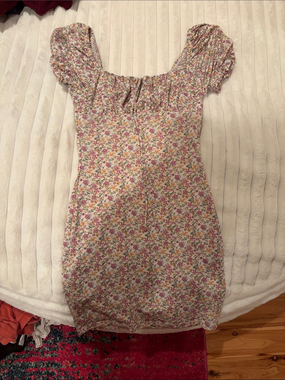 iris Floral Mini Dress in Cream with Pink & Yellow Flowers